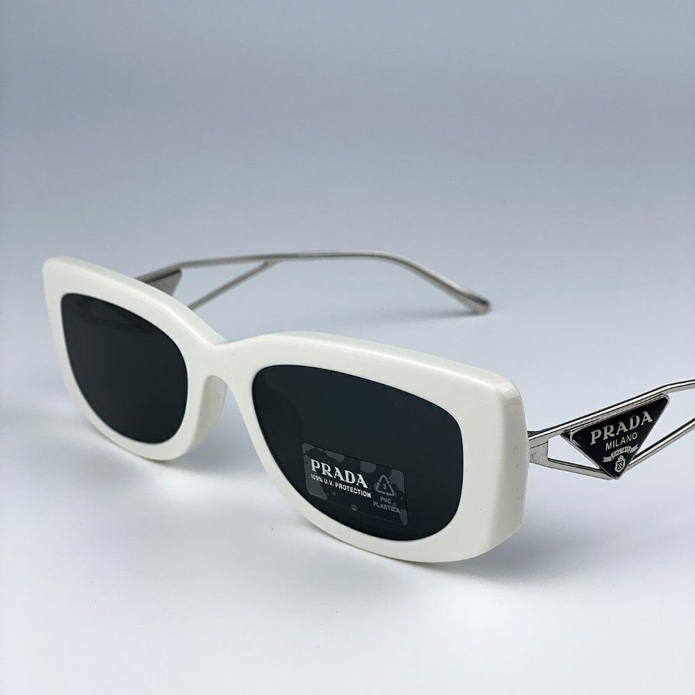 NEW Prada PR14YS 1425S0 Talc Dark Grey Rectangle Women Sunglasses - Picture 9 of 13